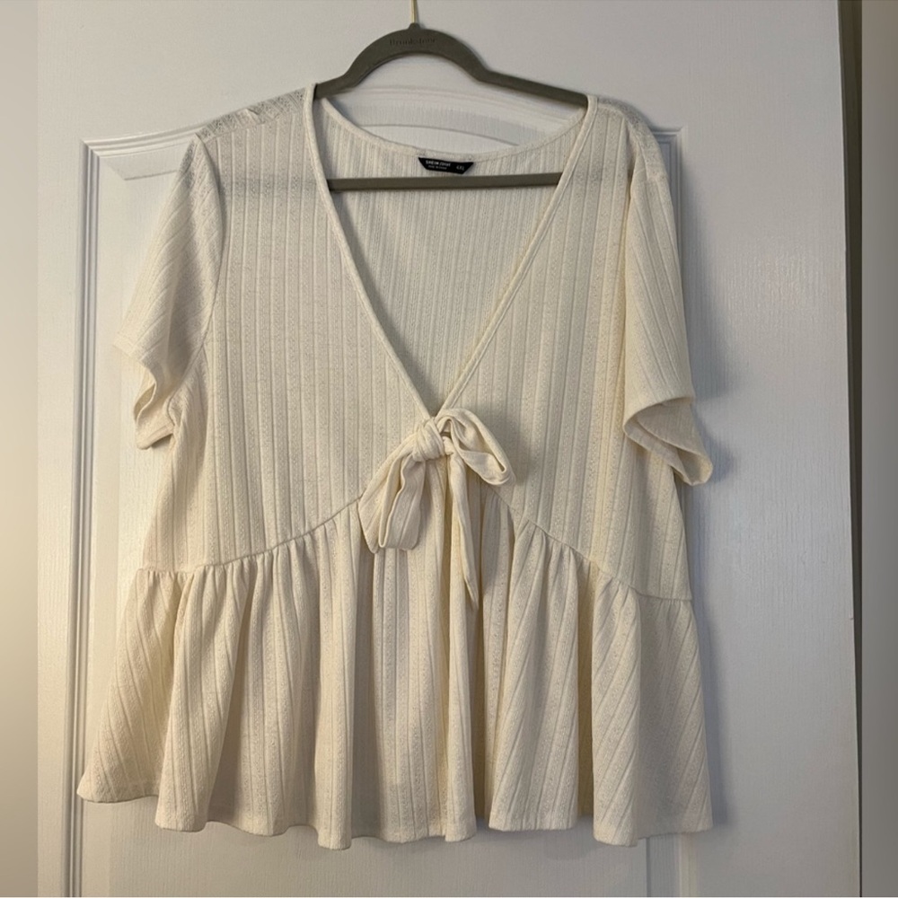 Cream Tie-Front Peplum Top
